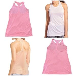 Athleta High Neck Shadow Stripe Chi Tank Racerback in Pink Peach Size Small